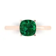 2ct Cushion Cut Emerald Stone Wedding Promise Engagement Ring 14k Rose Real Gold