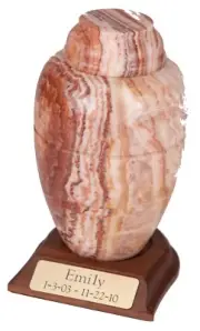Small/Keepsake 68 Cubic Ins Caramel Marble Vase Urn for Ashes w/Engravable Base