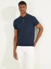 GUESS Silk Blue Bryan Polo T-Shirt Size: Medium, Cotton