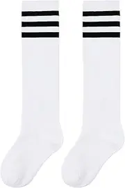 [CUEMOON] 1 Pair of Knee Socks, Women's Knee Socks, Long Socks, Striped Socks, Mardi Gras Halloween Costume, Girls Cosplay Costume, White and Black Stripes, black, One Size Plus
