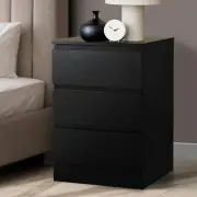 Oikitute Black Bedside Table with 3 Drawers Bed Side Table