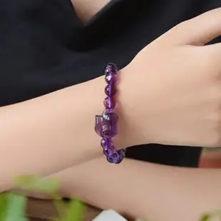 開光 天然紫水晶狐貍手鏈 刻面切面紫水晶手鏈 紫晶狐仙手鏈