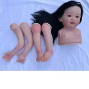 30" Unfinished Reborn Doll Kit Unassembled Toddler Girl Long Black Hair Rooted