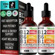 B12 and B6 Liquid Drops Sublingual B Complex,Vitamin 5000mcg - Raspberry(2 Pack)