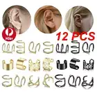 12PCS Fake Helix Hoop Earrings Ear Cuff Cartilage Ring Clip On Non Piercing Stud