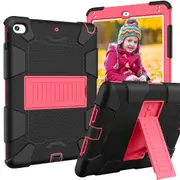 Silicone+PC Case 3-Layer Anti-fall Protective Cover Tablet Stand For iPad Mini 4 5-5black hotpink