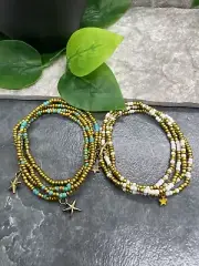 2 PC Handmade Waist Beads Necklace African Boho Bracelet Anklet Set New A3385