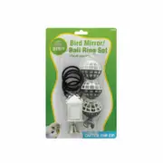 3Pcs Bird Toy Rectangle Double Sided Mirror with Bell & balls Ring Set