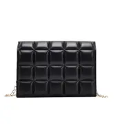 Portable Lattice Pattern Thin Metal Chain Totes Women PU Leather Solid Color Shoulder Messenger Bag Fashion Square Money Purse