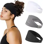 [Viewind] Sweat Absorb Headband for Men & Women, Athletic Headband for Running Yoga Workout, Wide Fashion Headband for Daily, 4" Width, Soft & Strechy, Non Slip Silione, 3 Colors in Pack- White Black Grey