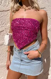Storm Pink Sequin Strapless Top
