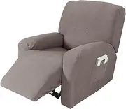 CATZONS Recliner Stretch Sofa Slipcover,4-Pieces Furniture Cover with Pocket Elastic Bottom Cord Jacquard Knitted Sofa Cover (Taupe)
