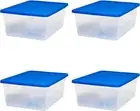 4 Pack Storage Bins, Clear Plastic Organizing Containers W/Blue Lids, 12 Quart