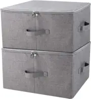 Folding Storage Box with Zipper Lid and Handles, Storage Basket with Linen Fabri