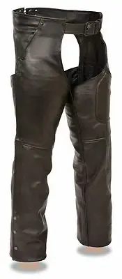 Milwaukee Leather SH1766 Men's Black 3-Pocket Leather Chaps with Thigh Patch