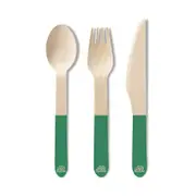 96pc Eco SouLife Disposable/Compostable Wooden Spoon/Fork/Knife Cutlery Set GRN