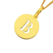 9ct Gold Initial 'b' Serif Style Round Disc Pendant