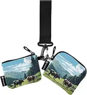 [XYMZR] Landscape Milk Cow Mini Zip Around Wristlet keychain Wallet for Women Personalized Pattern Detachable Dual Pouch Wristlet Portable Wallet Phone Coin Purse, Multi-colored, One Size