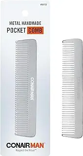 ConairMAN Pocket Comb, Beard and Hair Comb for Men, Metal Comb Perfect for Everyday Use or On-The-Go, Durable Travel Comb in Silver