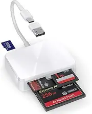 RRSITIAU SD Card Reader, 4 in 1 USB and USB-C to CF/SD/TF/MS Card Adapter Memroy Card Reader with Daul Connectors for iPhone 15/16 Pro Max,MacBook Pro/Air iMac M1/M2/M3/M4 Android Phone and Tablet