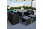 Gardeon Outdoor Dining Set 9 Piece Wicker Table Chairs Setting Black