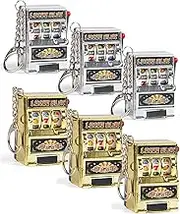 Liberty Imports 6 PCS Mini Casino Slot Machine Keychains Set - Las Vegas Souvenirs Lucky Jackpot Charm Pendants Novelty Gaming Gifts for Casino Lovers, Metallic, Mini