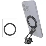 Foldable Magnetic Phone Mount Phone Holder Phone Tripod Mount with A Connector Cold Shoe Adapter 1/4 NCH Thread Replacement for 15/14/13/12 Series and Black