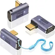 Duttek USB C 90 Degree Adapter (3 Pack), Right Angle, Middle Angle and Side Angle 90 Degree Right Angle Type C Male to Female Adapter Support 240W Power Delivery, for Laptop, Tablet and Phones