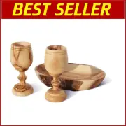 Elegant 2 Small Communion Cups with Olive Wood Tray—Certificate of Authenticity