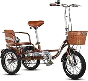DEFGHIJ Adult Seniors Tricycle 14inch Three Wheel Bike Single Speed Adjustable Bicycles Cruiser Trike with Back Seat and Basket for Men Women