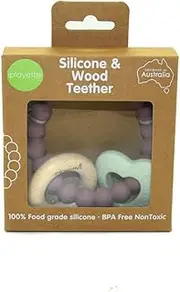 Silicone & Wood Heart Teether - Mint