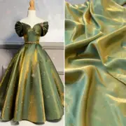 Green Satin Fabric Glossy Silk Gradient Fabric Shiny Fabric Holographic Dress