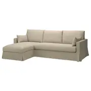 HYLTARP 3-seat sofa w chaise longue, left, Hemmesta light beige