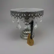 Round Top Birthday Cake Stand 8" Decorations Centerpiece Silver Glass Jewels
