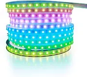 ALITOVE WS2811 Addressable RGB LED Strip Light 24V 32.8ft 600 LEDs Dream Color Programmable Digital LED Pixel Lights Rainbow Chasing Effect Light Waterproof IP67 White PCB for Raspberry Pi DIY Project