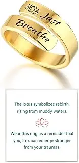 [DIOWUS] Just Breathe Ring For Women, Adjustable Stainless Steel Spiral Wrap Twist Vintage Healing Rings To My Daughter/Best Friend Inspirational Gifts Jewelry