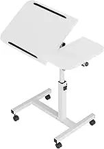 PORIYA Laptop Table, Adjustable Mobile Laptop Stand Desk with Portable 360°Rotating Lockable Caster Wheels, Bed Side Table for Home Office Travel Studio Furniture (White, 60 * 40 * 65-95)