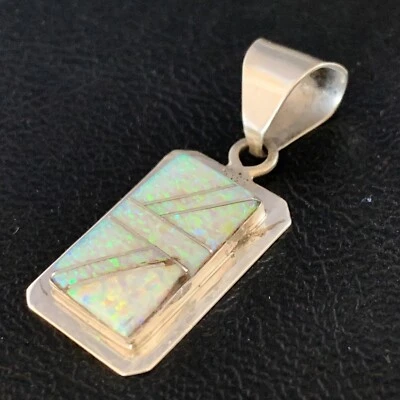 Womens Navajo Sterling Silver White Pink Faux Opal Inlay Pendant 1.5" 13555