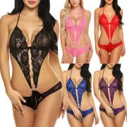 Sexy Jumpsuit Lingerie Three Point Buckle Underwear See Through Lace Up Bodysuit