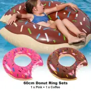 2PCS Coffee+Pink Donut Pool Float Raft 60cm Inflatable Ring Swimming Lounger Kid