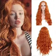 Ginger red wig braids wigs long red curly Wigs Synthetic Heat Resistant fiber costume Wig for women (Tangerine, 77cm)