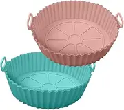 [VELTO ENTERPRISES] Silicone Air Fryer Liners | Reusable Nonstick Baking Tray with Handles | Microwave & Oven Safe, Heat-Resistant Air Fryer Accessories (8 Inch, Multicolor, Pack of 2)