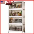 4 Tier Stackable Storage Bins with Lids Doors Wheels Storage Drawer (Clear)