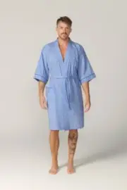 Mens S-7XL Contare Sky Blue Cotton Light Weight Dressing Gown Robe