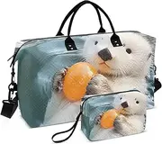 [ZRYSMY] Otter White Ball Duffel Bag for Traveling, Travel Bag Gym Bag, with Multiple Interior Pockets Shoulder Weekender Bag for Women Men with Toiletry Bag 20.5L x 1.9W x 13.8H, Multi-Colored, one