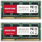 【DDR3 RAM】 Gigastone RAM 16GB (8GBx2) DDR3 16GB DDR3 1600MHz PC3-12800 CL11 1.35V SODIMM 204 Pin Unbuffered Non ECC for Notebook Laptop Memory Module Ram Upgrade Kit (Laptop ONLY)