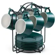 YHOSSEUN Porcelain Espresso Cup and Saucers with Metal Rack Coffee Cups for D...