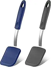 Silicone Cookie Spatula Turner 2 Pack Mini Brownie Spatula Flexible Kitchen Small Silicone Spatulas for Nonstick Cookware Heat Resistant No Scratch Flipper for Egg Pancake (Gray, Blue)