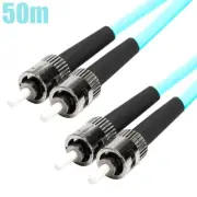 50M ST-ST UL Duplex MultiMode 3mm 50/125 Fiber Optic Optical Cable OFNR OM4 Aqua
