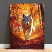 Majestic Wolf Walking through an autumn forest Wall Art Canvas Unframed/Framed